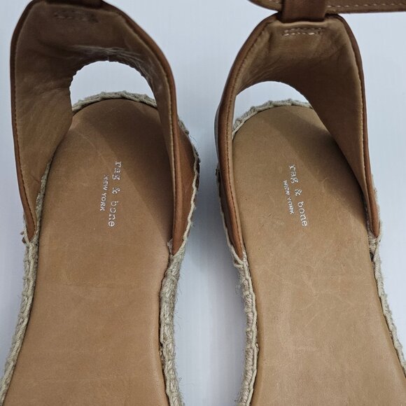 NEW Rag & Bone Anteros Sandal Womens EU 37.5 Cotton Tan Espadrille Peep Toe - Picture 9 of 14